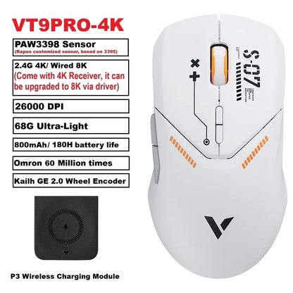 Rapoo VT9PRO PAW3398 Wireless Gaming Mouse 68g Wired Programmable Ergonomic Mice 26000DPI Type C Rechargeable PC Gamer Accessory