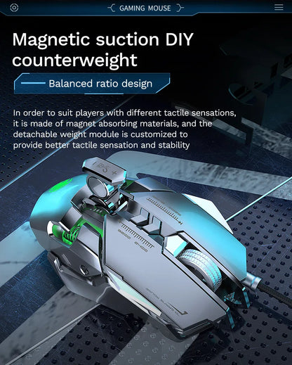 RGB 6400 DPI kabelgebundene mechanische Maus mit magnetischer Befestigung und DIY-Gegengewicht für Esports-Gaming-PC