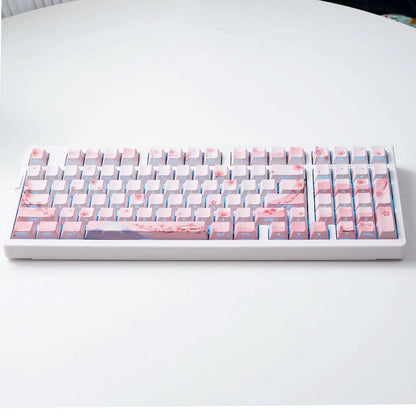 Conjunto de Keycaps Sakura Pink com Gravação Lateral em PBT Translúcido, 127 Teclas para Teclados Mecânicos MX Switch 60/84/90/104/108
