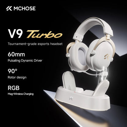 Cuffie gaming wireless MCHOSE V9 Turbo 7.1 Surround Sound RGB Esports con driver da 60mm, microfono con cancellazione del rumore e base di ricarica