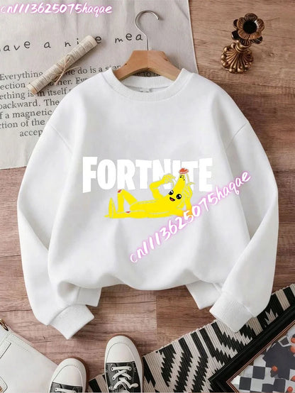 Sweat-shirts Fortnite novos para criança, hoodie com estampado de personagem de jogo em estilo cartoon, camisolas casuais de outono para criança, roupa de inverno para bebé menino