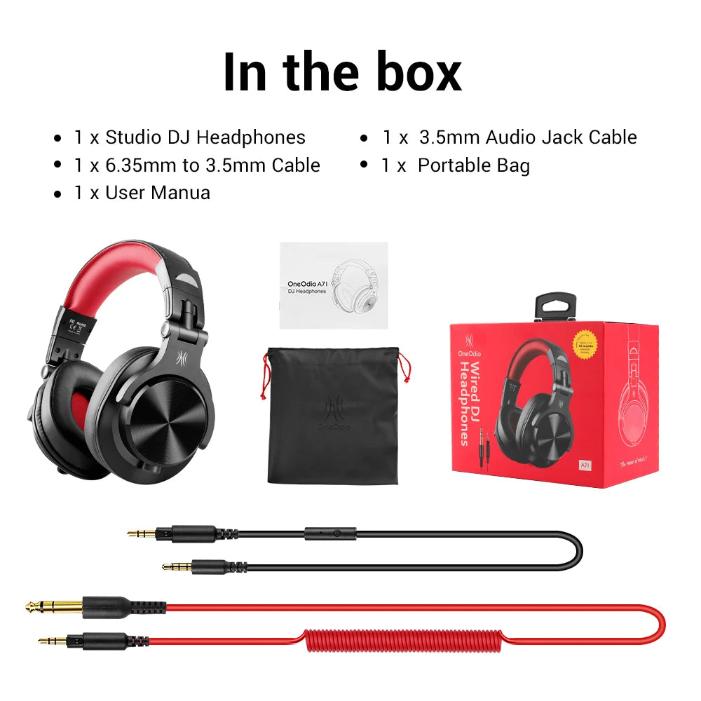 Cuffie DJ da studio cablate over-ear OneOdio con microfono – Headset per mixaggio e monitoraggio con driver da 40mm per gaming e registrazione