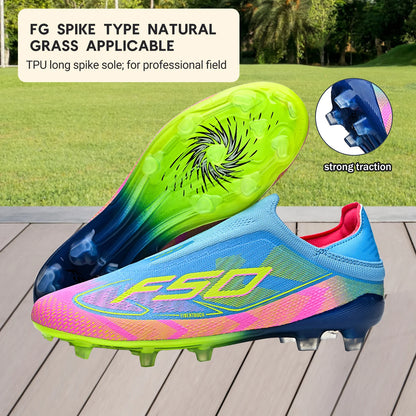 Classic AG/FG Football Shoes with TPU Wear-Resistant Long Studs, PU Mixed Fabric Upper, Non-Slip and Comfortable for Kids' Outdoor Football