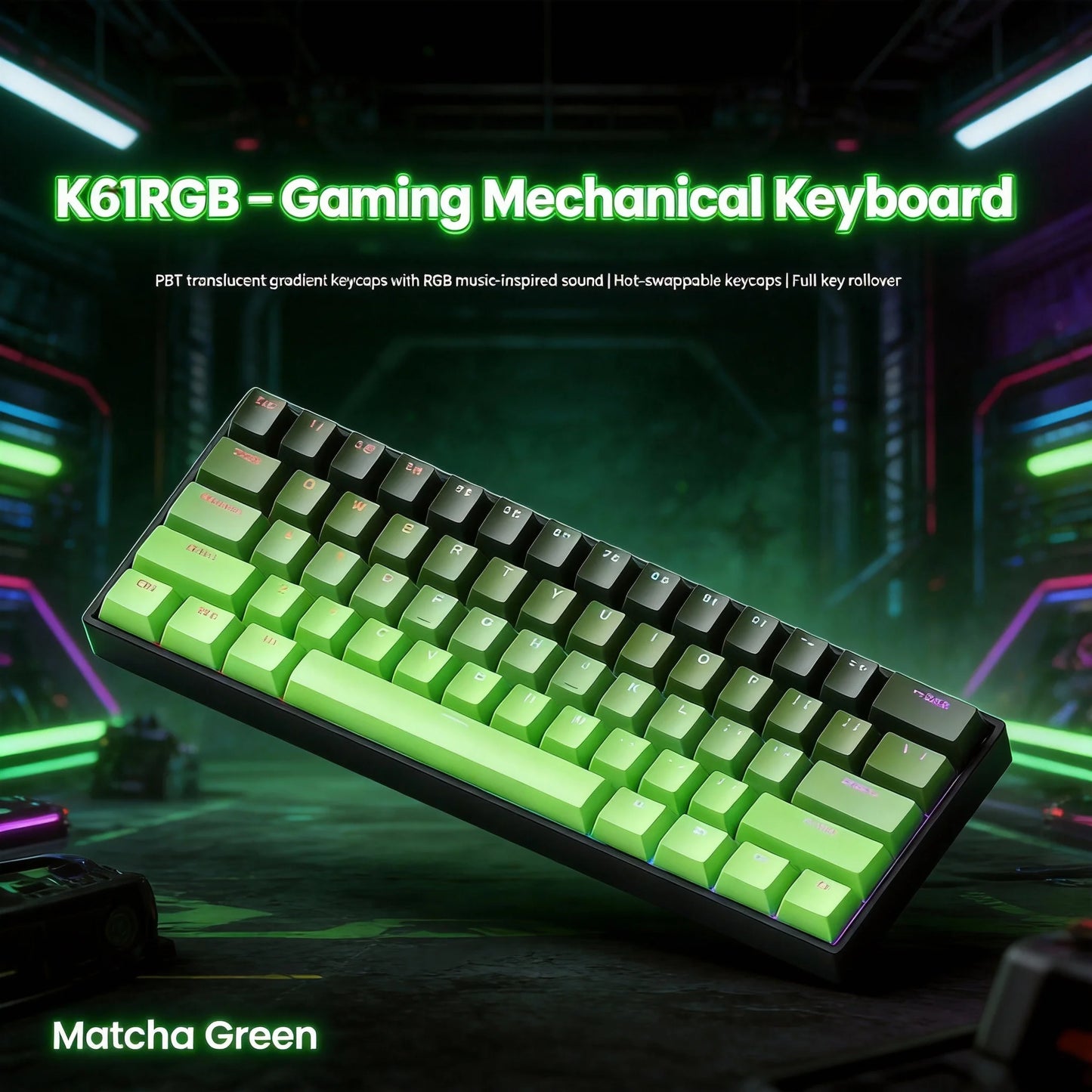 Teclado mecânico portátil com fio K61, Phantom RGB colorido, resposta de nível gaming, design ergonómico, adequado para gaming e escritório