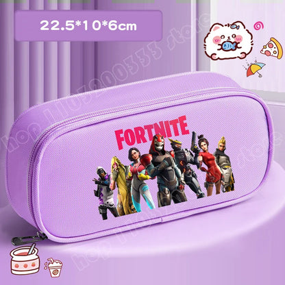 Fortnite Pencil Case Cartoon Character Print Pencil Pouch Canvas Stationery Bag Fashion Student Stationery Box Birthday Gifts