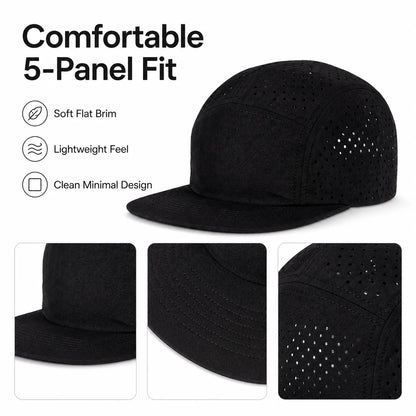 Quick-Dry 5 Panel Running Cap Laser Cut Perforated Breathable Sport Hat Ultra-Lightweight Soft Top Baseball Cap for Men Women