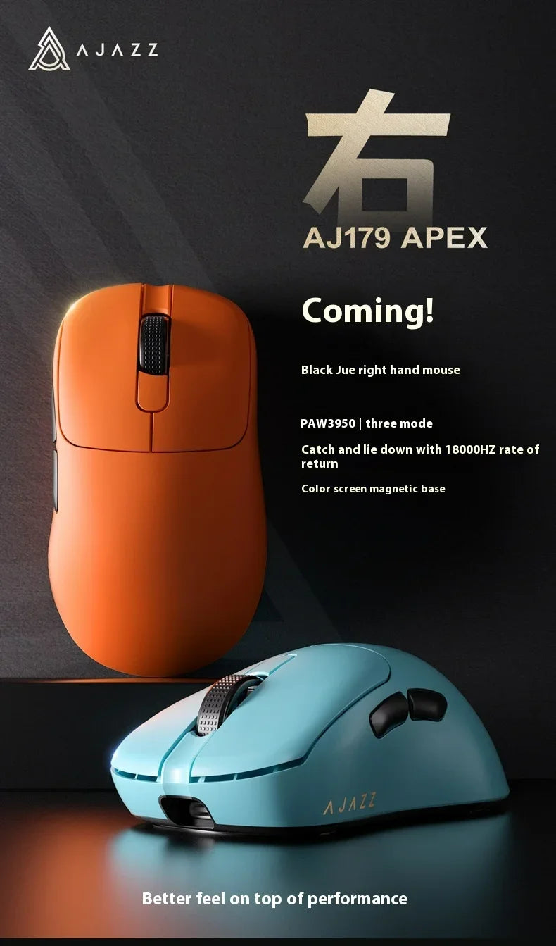 AJAZZ AJ179 APEX Gaming-Maus mit Dock mit Farbdisplay, magnetischem Laden, 8000Hz Hochfrequenz /, Tri-Mode (PAW3950), Rechtshänder