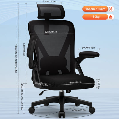 Office Chair Ergonomic Reclining 90°-135°, Desk Chair with Lumbar Support, Computer Chair Adjustable Headrest, Living Room Chairs
