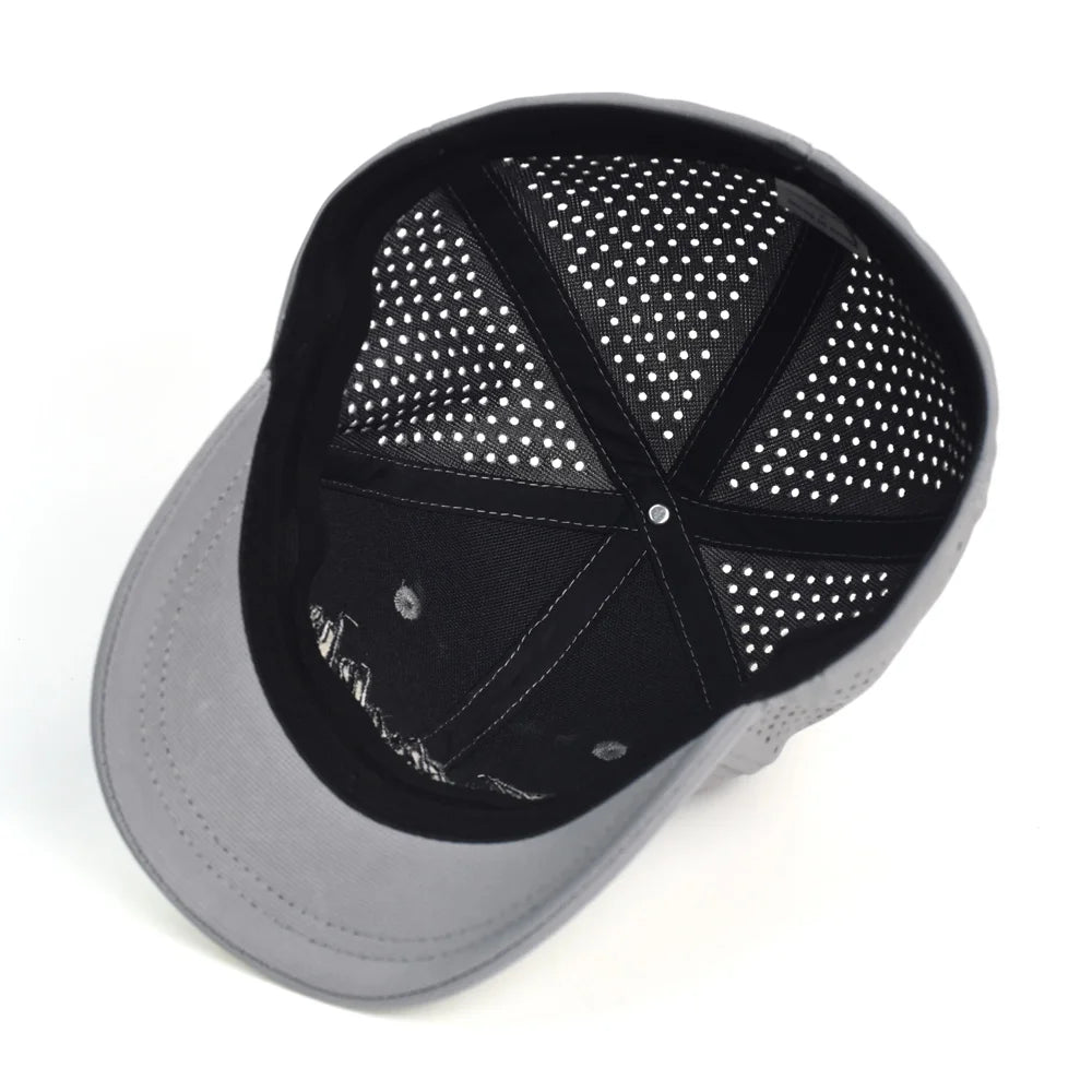 Baseballkappe mit Netzstoff, kurzer Krempe, geschlossener Rückseite, atmungsaktiv, Snapback-Kappen, eng anliegend, Dad-Cap, verstellbar, einfarbig, Trucker-Stil