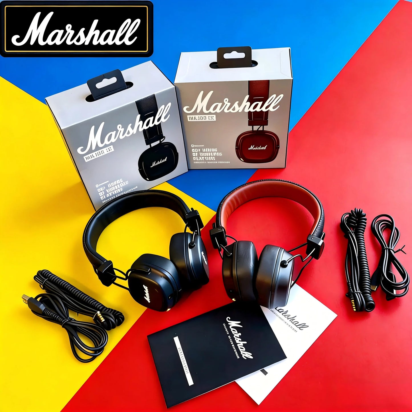 Cuffie on-ear wireless Bluetooth Marshall Major V 5 – Suono stereo con bassi profondi, headset sport & gaming con microfono, cuffie wireless e cablate