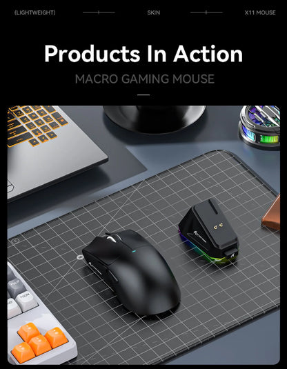 Attack Shark X11&R1 Tri Mode Bluetooth Wireless Mouse With Charger Base RGB Ergonomics Mice Lightweight PC Gamer Accessories