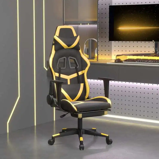 Gaming Chair with Footrest Black & Gold, Reclining Ergonomic Gaming Chair, 360° Swivel Leather Gaming Chair with Adjustable Height and Footrest