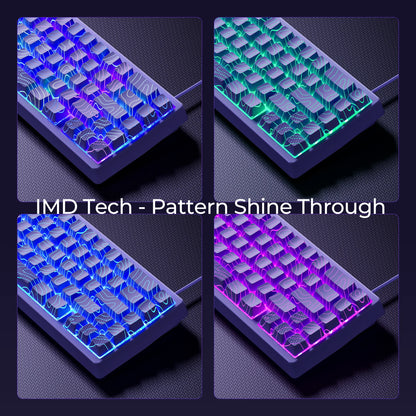 Teclado Mecânico Sem Fios XVX M67 JadeStone com Teclas IMD-Tech Tri-Mode, Teclado Gamer Branco Topographic com Design Gasket