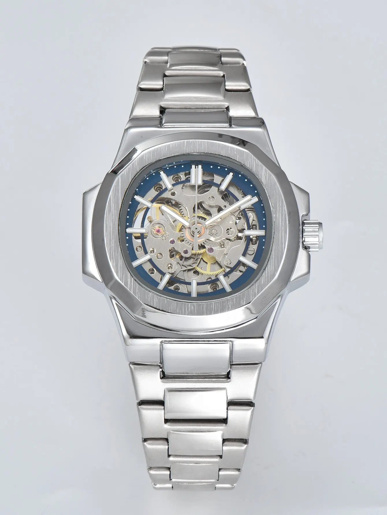 LONGLUX HOT SALE automatic mechanical men watch wholesale no logo waterproof skeleton business  stainless steel gift watch