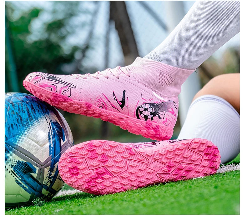 Men's High Ankle Football Boots Turf Soccer Cleats Breathable Non-slip Training Match Sneakers Outdoor Sports TF Soccer Shoes