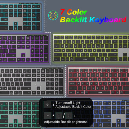 Jomaa Wireless Bluetooth Keyboard Multi-Device Full Size Wireless Backlight Keyboard with Number Pad, for Windows/PC/Laptop/Phone