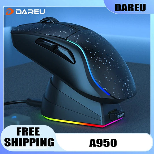 DAREU A950 Tri-Mode Wireless Gaming Mouse with Charging Dock, Bluetooth, 2.4G & Wired RGB Gaming Mouse, 12000 DPI Ergonomic Gaming Mouse for PC & Laptop