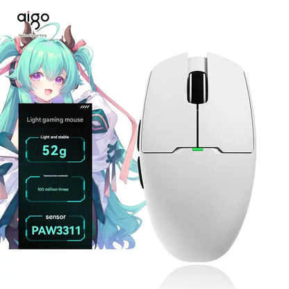 Mouse wireless Bluetooth Aigo GM80 PLUS PRO PAW3311/PAW3395 leggero 1000HZ cablato a tre modalità per gaming ed e-sport, regalo