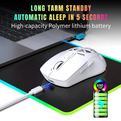 HXSJ T26 kétmódú gaming egér, 2.4G+BT5.1 vezeték nélküli gamer egér laptophoz, 4800DPI állítható, ergonomikus optikai számítógépes gamer egér