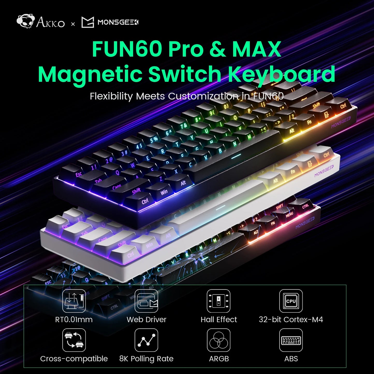 MONSGEEK FUN60 PRO&MAX HE Mechanical Keyboard Magnetic Switch 60% Wireless Gaming Keyboard Rapid Trigger 8K ARGB Custom Keyboard