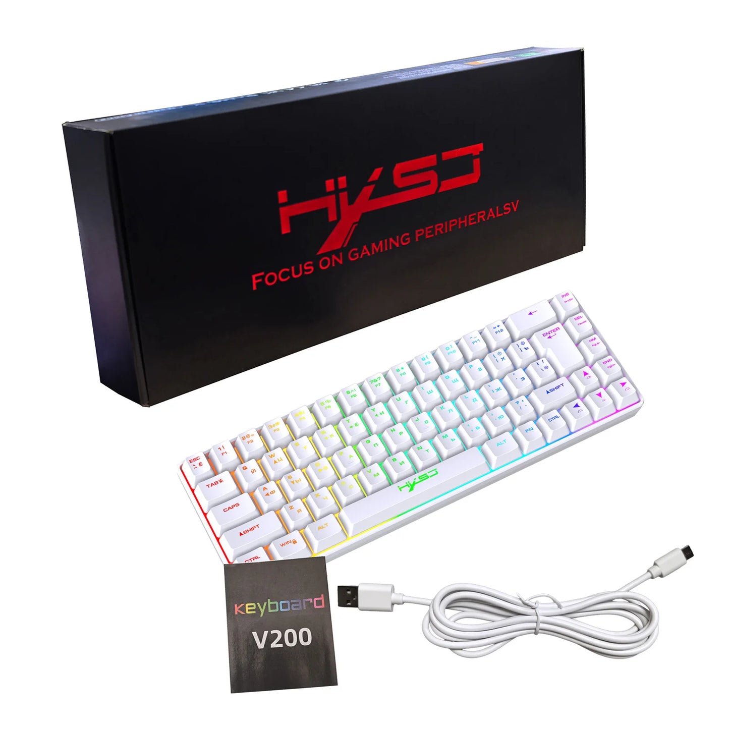 Teclado Mecânico Gaming Russo-Inglês de 68 Teclas, Teclado Bilingue com Retroiluminação RGB para Gaming