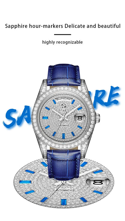 【START】Gypsophila Men's Watch Official Authentic Diamond Watch Waterproof Automatic Mechanical Watch Date Week Function