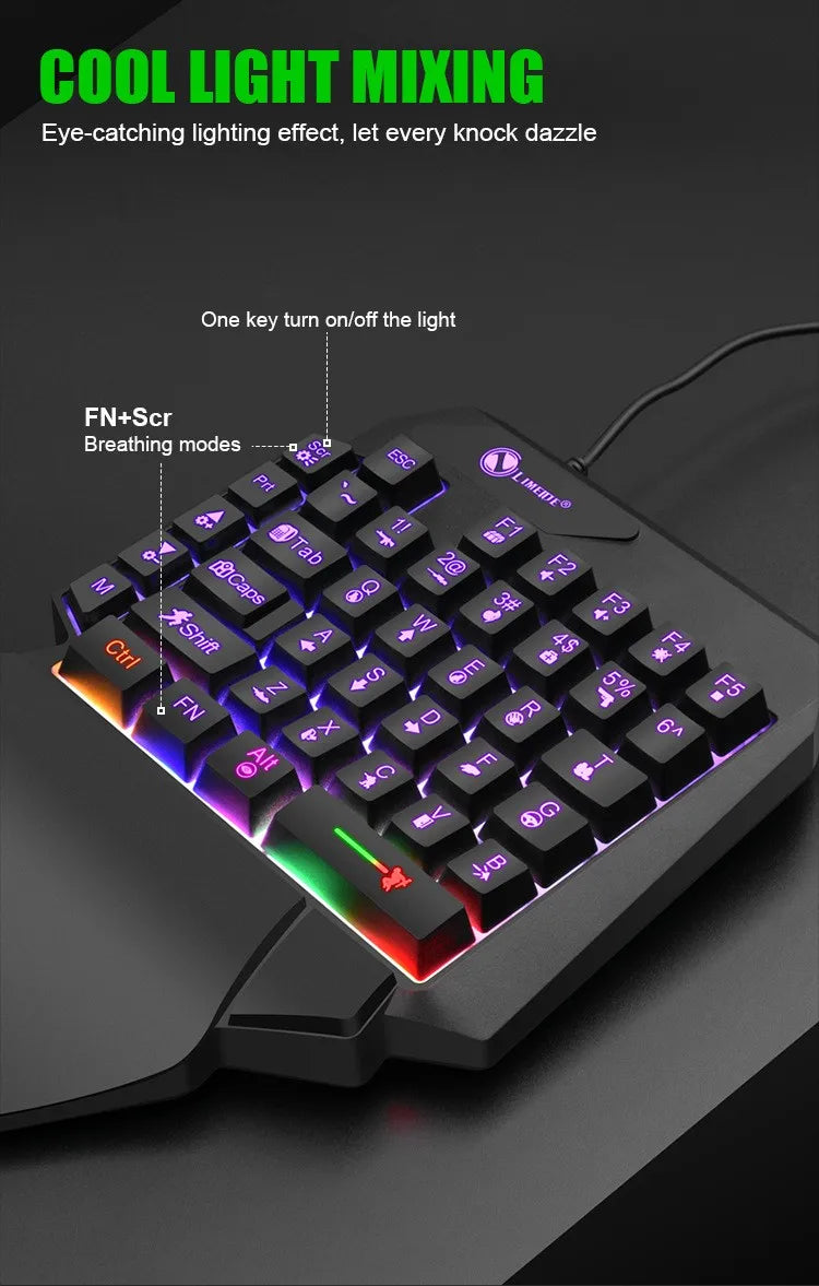 35keys One Handedly Single Hand Mini Gaming Keyboard USB Ultra-slim Wired Backlight Keyboard for Laptop Desktop PC Smartphone
