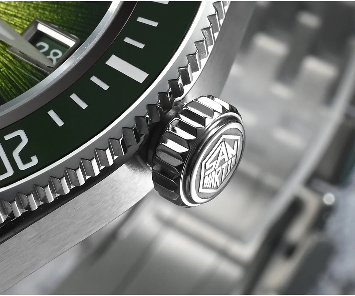San Martin 40mm Luxus-Taucheruhr für Herren, Miyota 9015, Sunburst-Emaille-Zifferblatt, automatische mechanische Armbanduhr, wasserdicht bis 200m, SN0148