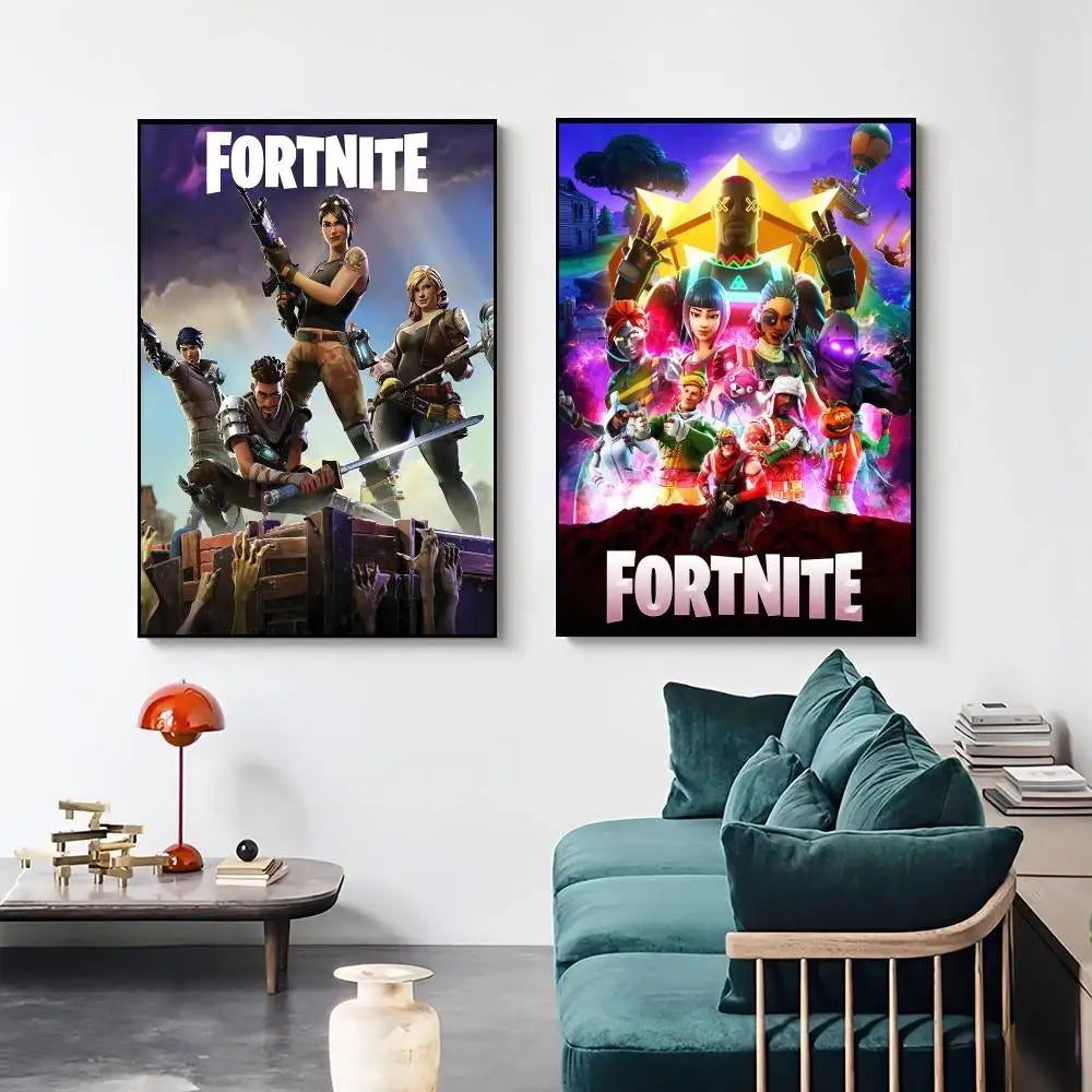 Poster de Jogo F-Fortnite Surpresa — Decoração de Casa, Quadro de Parede para Escritório e Sala de Estar