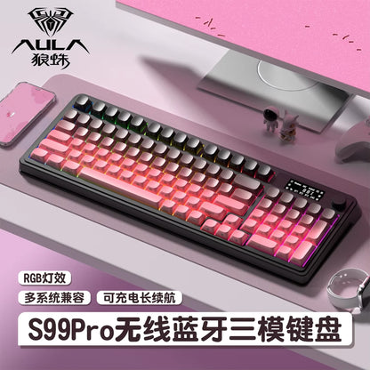 AULA S99 Pro Three Mode Gaming Keyboard Bluetooth Wireless Keyboard RGB Backlight Ergonomic Office PC Gamer Accessories Custom