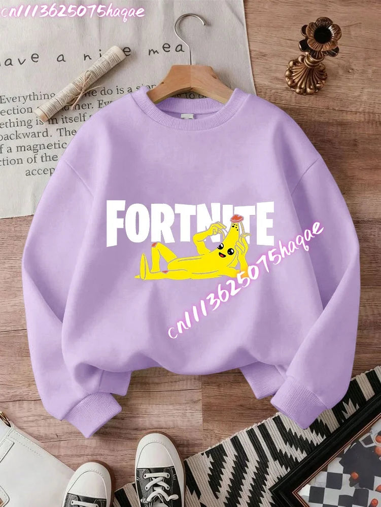 Sweat-shirts Fortnite novos para criança, hoodie com estampado de personagem de jogo em estilo cartoon, camisolas casuais de outono para criança, roupa de inverno para bebé menino