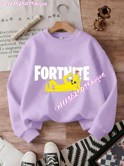 Sweat-shirts Fortnite novos para criança, hoodie com estampado de personagem de jogo em estilo cartoon, camisolas casuais de outono para criança, roupa de inverno para bebé menino