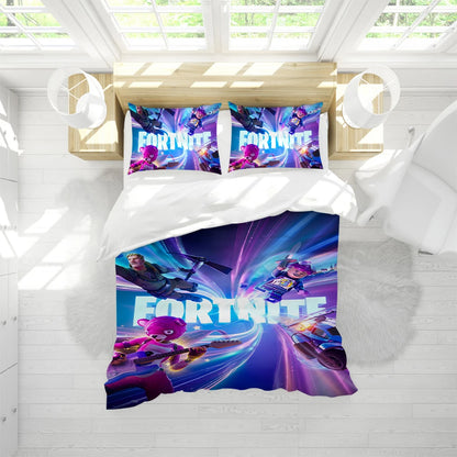 Battle Game F-Fortnite Bettbezug-Set, weich gewaschen, 3-teilig, sommerlich komfortabel, für Studentenwohnheim, Zuhause und Babybettwäsche, Bestseller