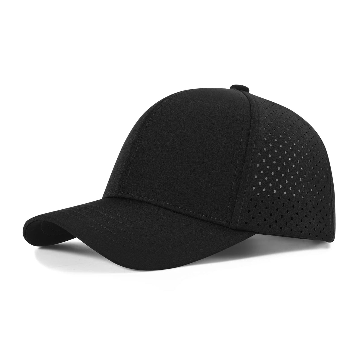 VOBOOM Herren-Baseballkappe mit Schnell-Trocknungsfunktion, lasergeschnittenem Netzstoff, gewölbter Krempe und Snapback-Verschluss – für Outdoor, Laufen und Reisen – schwarze Kappe
