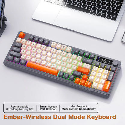 M96 Bluetooth Keyboard Wireless FREEWOLF Screen Gaming Keyboard, Electronic Screen, Multi-Device Connection, Ergonomics Gaming