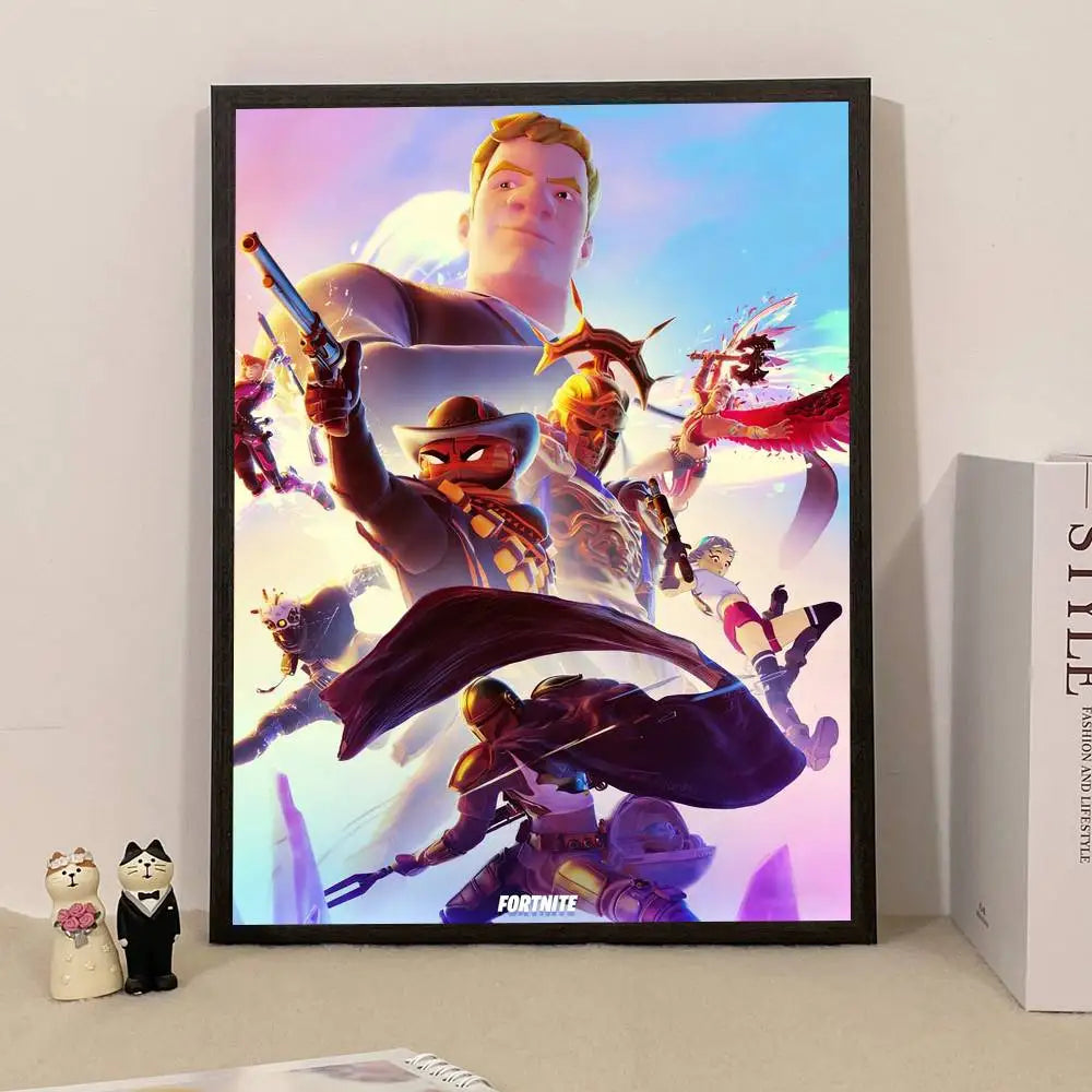 Poster de Jogo F-Fortnite Surpresa — Decoração de Casa, Quadro de Parede para Escritório e Sala de Estar