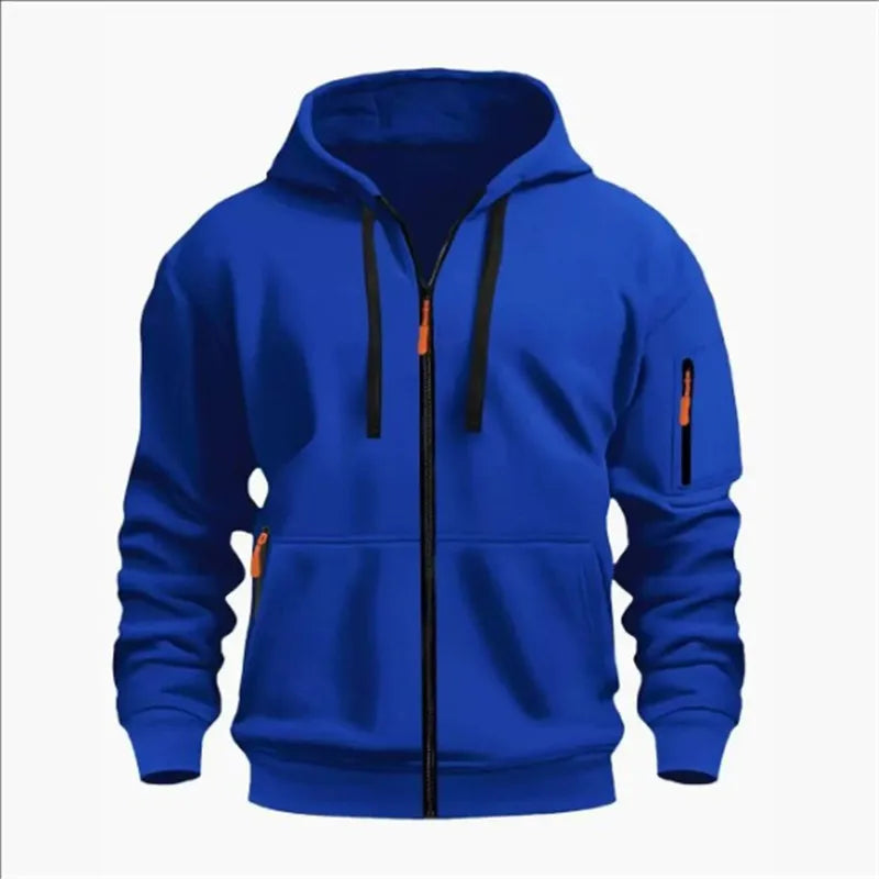 Men's Sweatshirts with Zipper Pockets Thin Solid Color Half Tracksuit Casual Outdoor Hooded Tracksuit Long Sleeves Jacket Coats