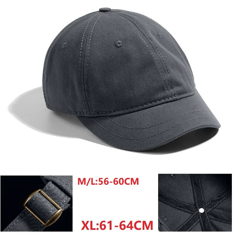 Gorra de béisbol para hombre con cabeza grande, parte trasera cerrada, ala corta de 5 cm, gorras ajustadas de malla, gorras elásticas totalmente cerradas, tallas 56-60 cm y 61-65 cm