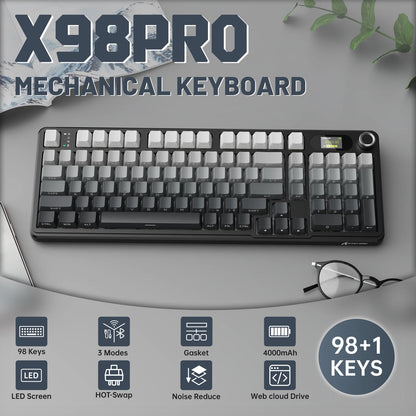 ATTACK SHARK X98PRO Tri-mode Gasket Mechanical Keyboard with TFT Screen & Knob, 99 Keys Layout, 5-Layer Foams, Hot-Swap, RGB