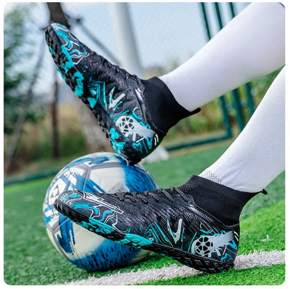 Men's High Ankle Football Boots Turf Soccer Cleats Breathable Non-slip Training Match Sneakers Outdoor Sports TF Soccer Shoes