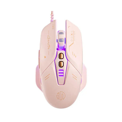 Factory Sales Inphic W8 Wired Gaming Mouse 4000DPI 7 Buttons Macro Definition RGB Breathable Lamp Silent Computer Pink Mouse