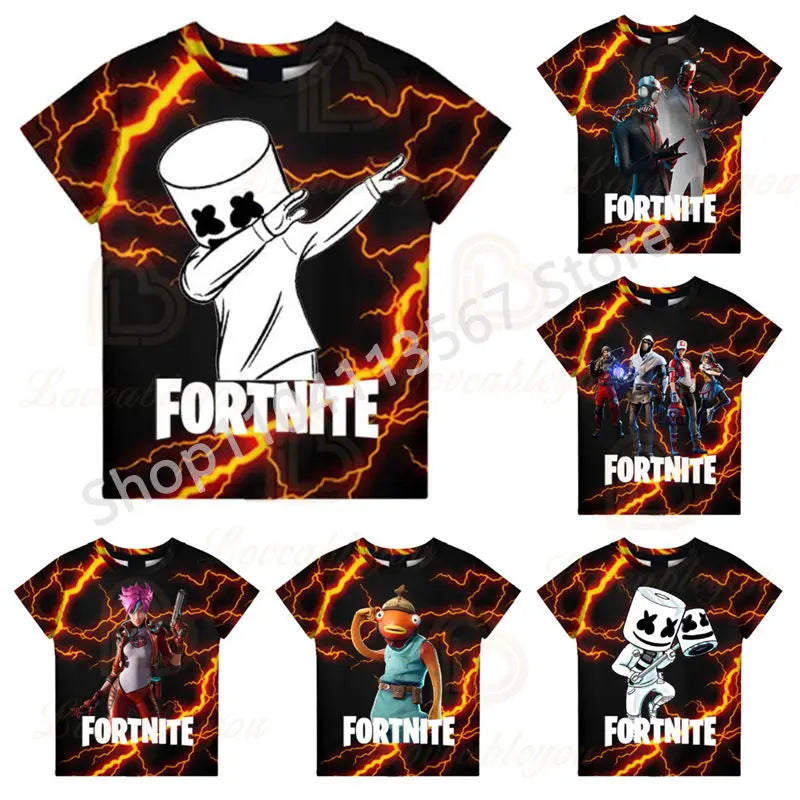 T-shirt de Verão F-Fortnited para Crianças 100-160cm, Promoção Especial, para Meninos, Bebés e Crianças Pequenas, T-shirts Divertidas de Gaming, Moda para Meninas e Meninos, Presente de Aniversário