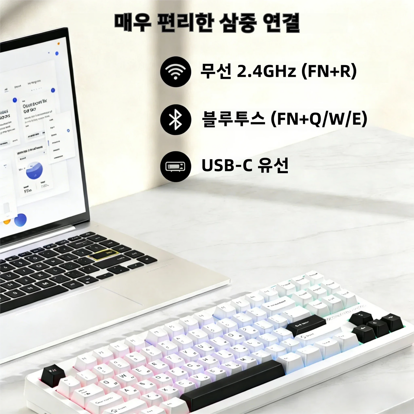 Teclado sem fios AULA×LINGBAO K87 com letras coreanas, montagem gasket, teclas PBT, software de macros e switches LEOBOG