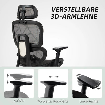 Ergonomic Office Chair with Armrest, Headrest, Lumbar Support, Adjustable Height, and Footrest.
