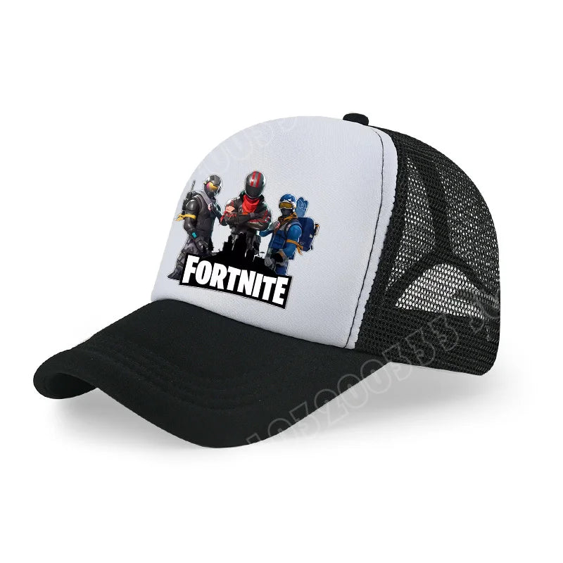 Dětská letní kšiltovka Fortnite s potiskem ve stylu kreslené hry, prodyšná síťovina, nastavitelná čepice s kšiltem, dárek k narozeninám pro děti
