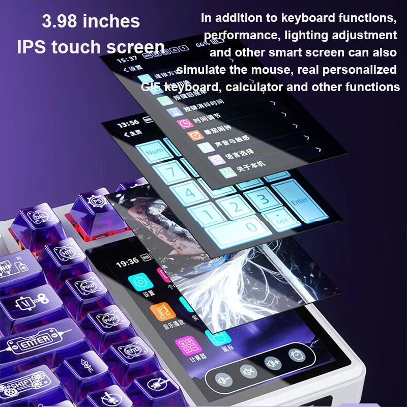 Teclado mecânico AULA L99 com ecrã inteligente, Bluetooth sem fios, tri-modo, teclado gaming noturno para portátil, 8000mAh, switch Raindrop