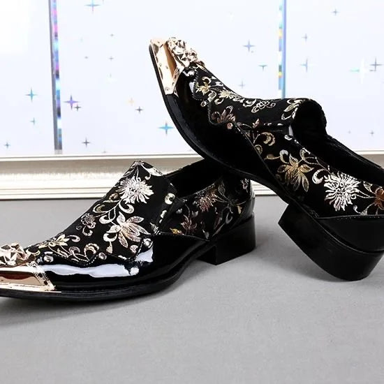 Men Luxury White Gold Metal Toe Oxford Elegant Loafers Slip On Dress Shoes Formal Wedding Party PU Leather Shoes Size 38-46