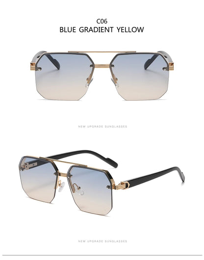 Men's Metal Sunglasses Square Half Frame Rice Nails Casual Trend Personality Retro Fashion Outdoor Sports Eyeglasses