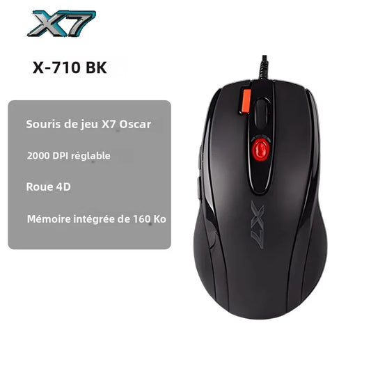 A4TECH X7 X-710BK Oscar Gaming Mouse, 2000 DPI Wired Gaming Mouse with 1000Hz Polling Rate, 160K Onboard Memory, 4D Scroll Wheel, Driver-Free USB Gaming Mouse