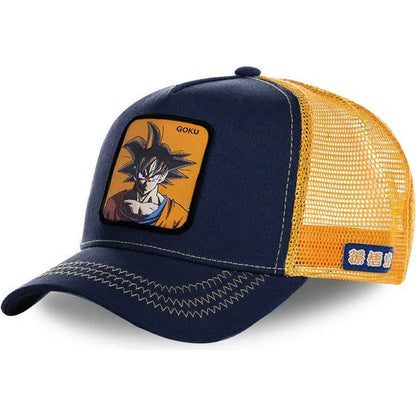 Cappellino Dragon Ball Son Goku da viaggio estivo con visiera, da uomo, ricamato, stile hip-hop, visiera parasole, cappellino trucker regolabile in rete